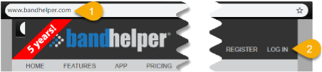BandHelper homepage and Log In button