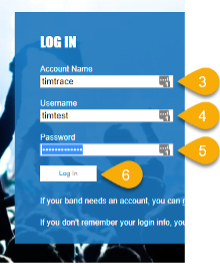 Log In form with Account name, Username, Password